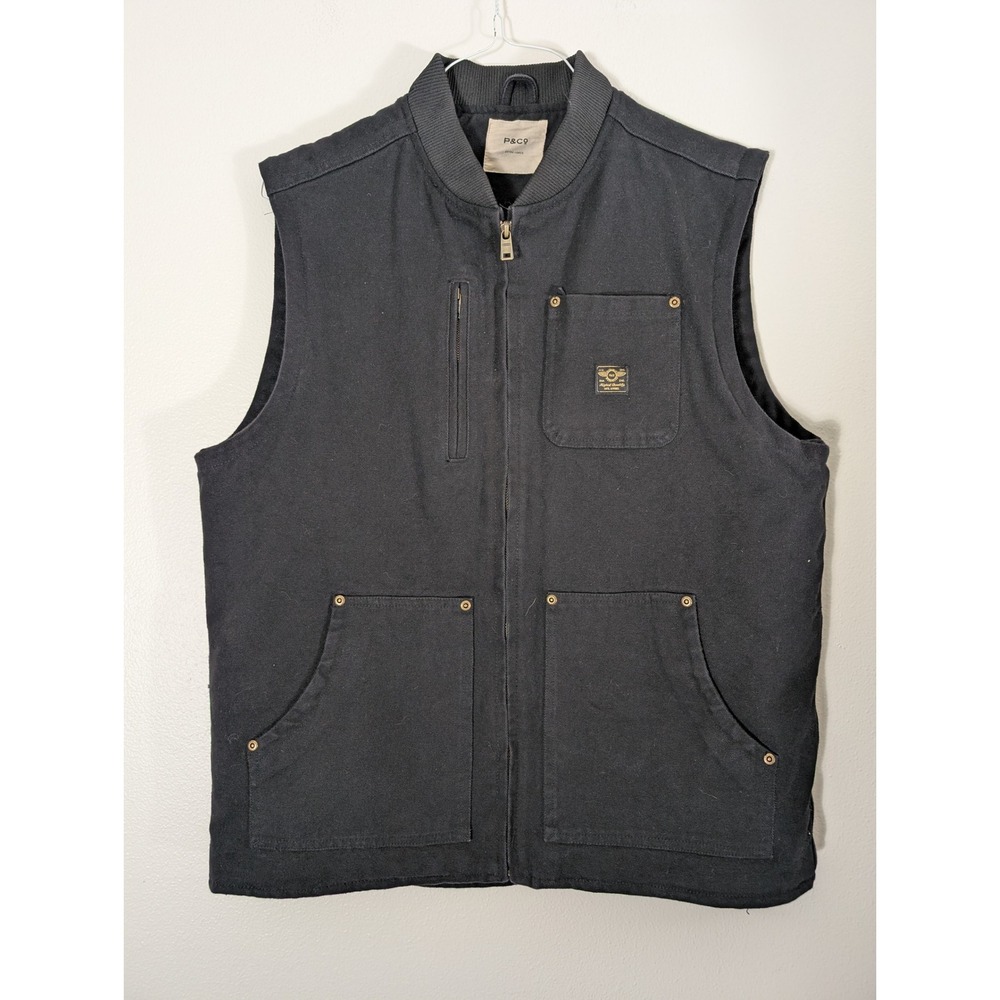 P&Co The Utah Canvas Vest Mens XL Cotton Black Full Zip Workwear Heavy Duty